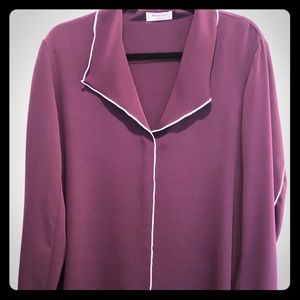 Great maroon colored silk top with white piping